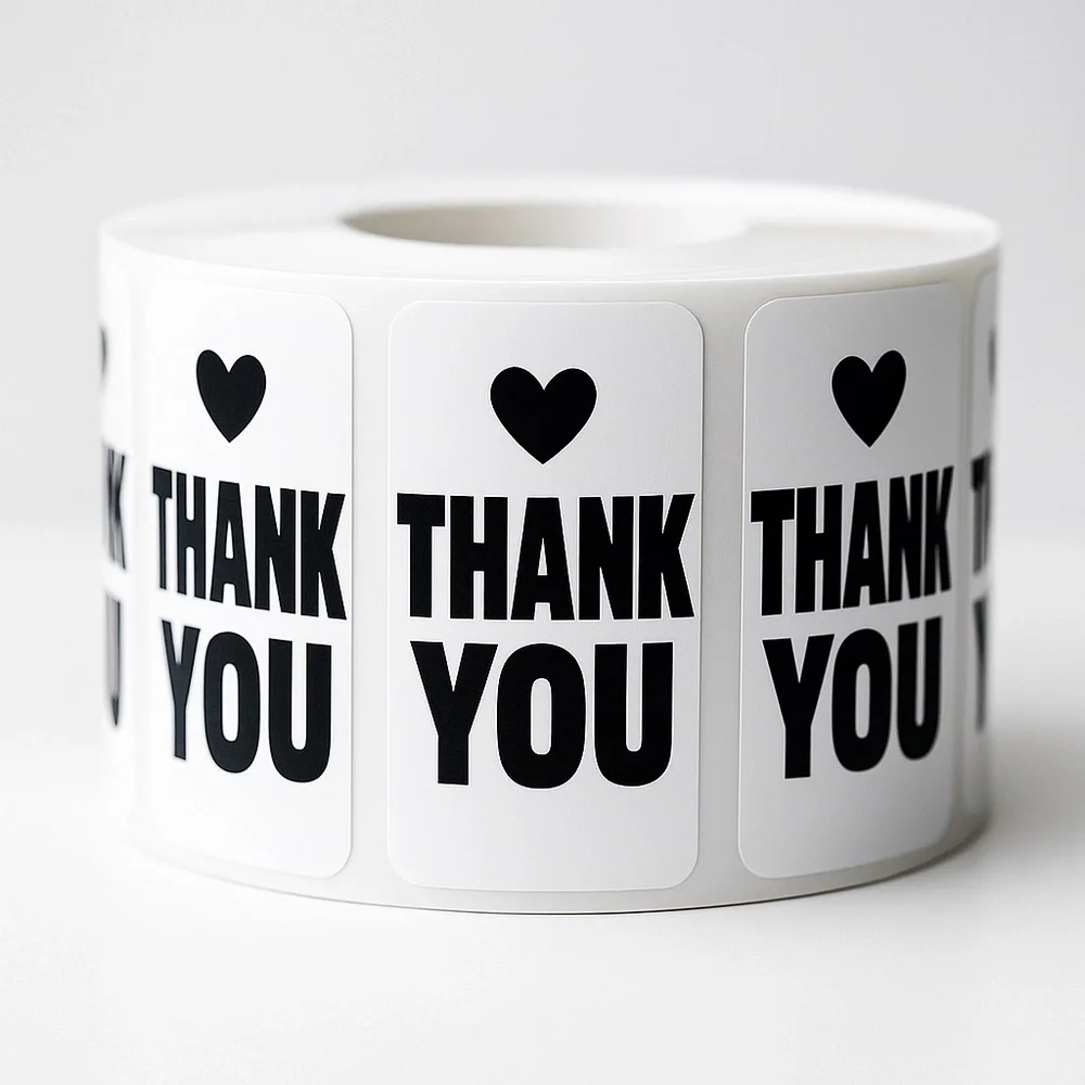 Thank You Stickers 2x1 inch – 100 pcs – Heart Design – Small Business Packaging